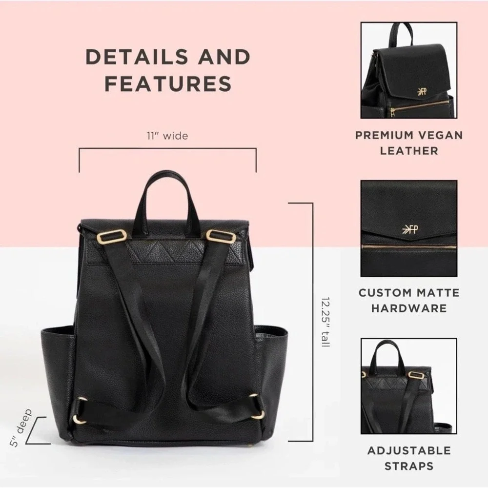 Freshly Picked Classic Diaper Bag Backpack Black Vegan Leather GLD Hardware $199